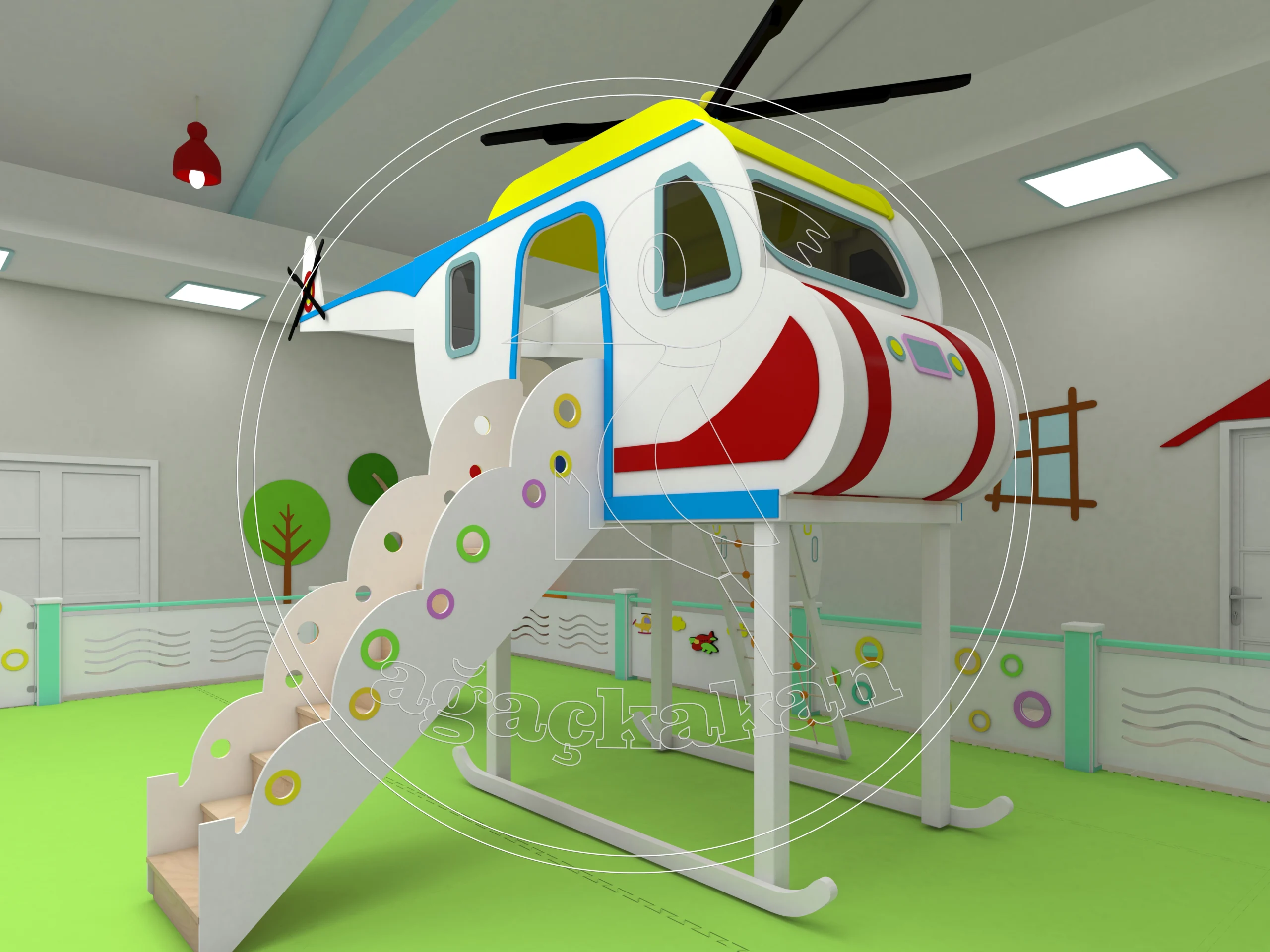 Anaokulu Fabrikası Helikopter iç Mekan Oyun Parkı Merdivenleri
