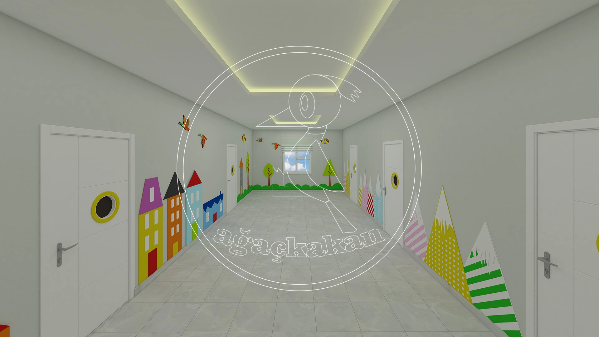 Dağ ve Yaşam Temalı Koridor ve Duvar Dekorasyonu